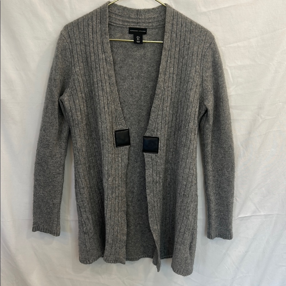 Adrienne Vittadini Gray Cardigan Sweater Open-Front Design
